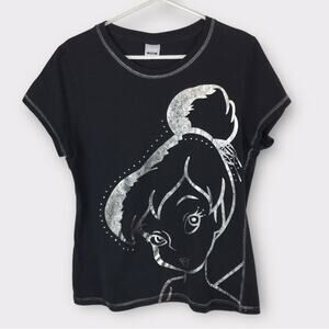 Disney Rare Tinker Bell T-Shirt Black & Sliver Bling Short Sleeved Tee